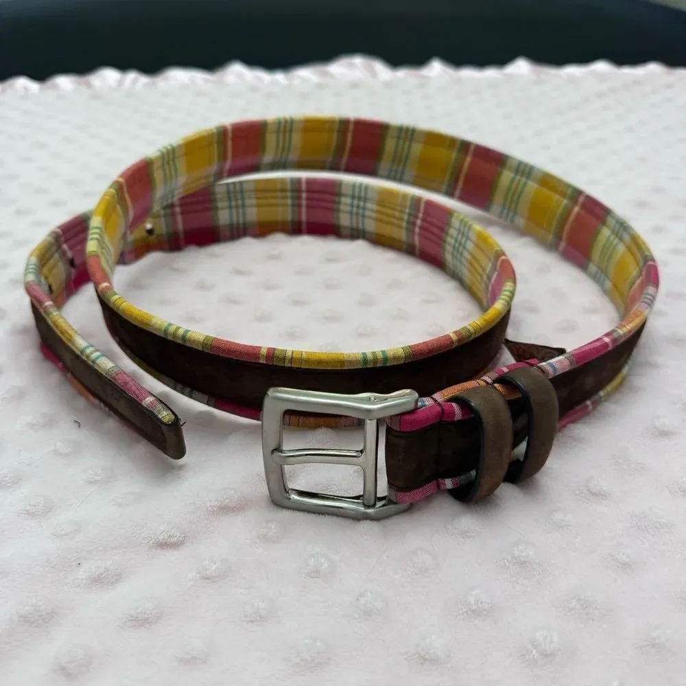 Robert Graham Men's Brown Multicolor Leather Plaid Belt Size 42/105